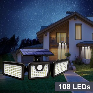 Siêu Sáng Đèn Led Gắn Tường Cảm Biến Chuyển Động 108 Led 3 Bóng 270 ° Kèm Remote Điều Khiển Và Phụ Kiện Nó có thể được dùng làm đèn pin Sạc bằng  Năng Lượng Nạp điện Ánh dương