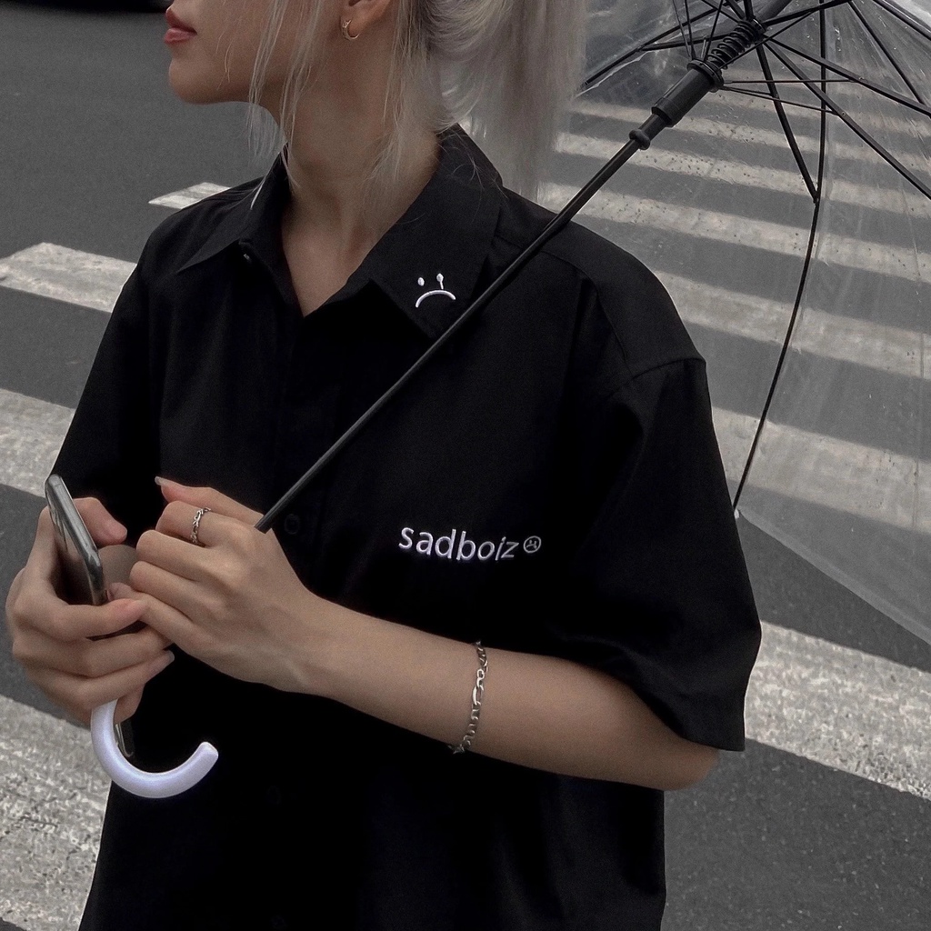 Áo sơ mi SAD BOIZ SIGNATURE OVERSIZED SHIRT - BLACK