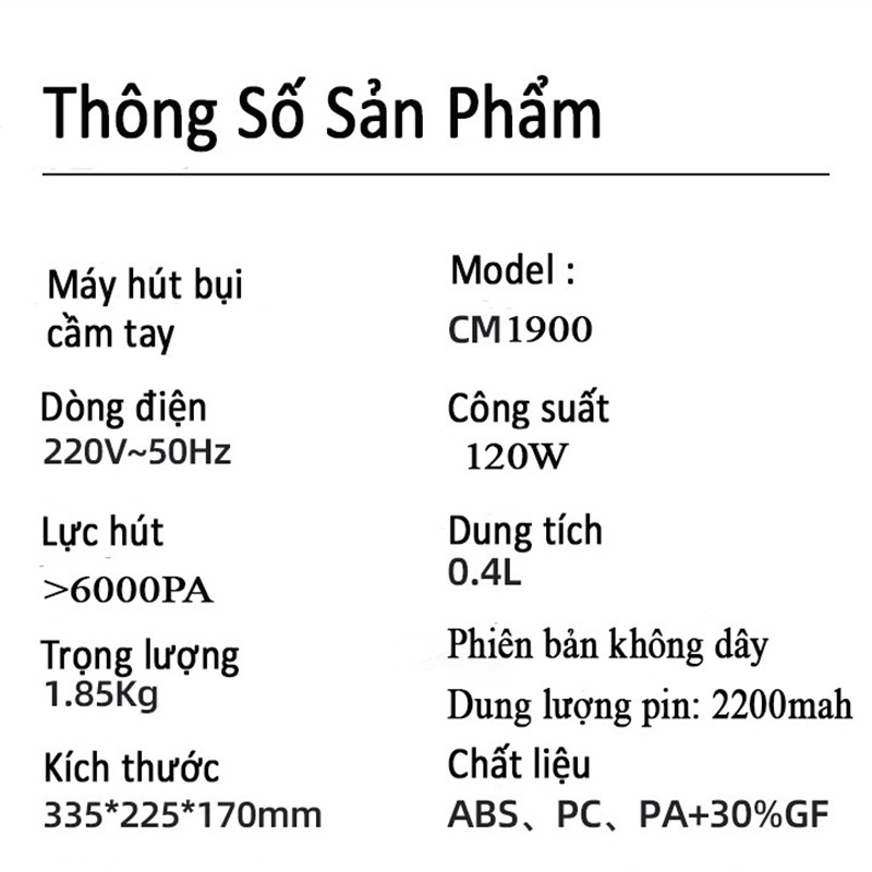 [Mã ELHAMS5 giảm 6% đơn 300K] Máy Hút Bụi Cầm Tay Không Dây Diệt Khuẩn DEERMA CM1900