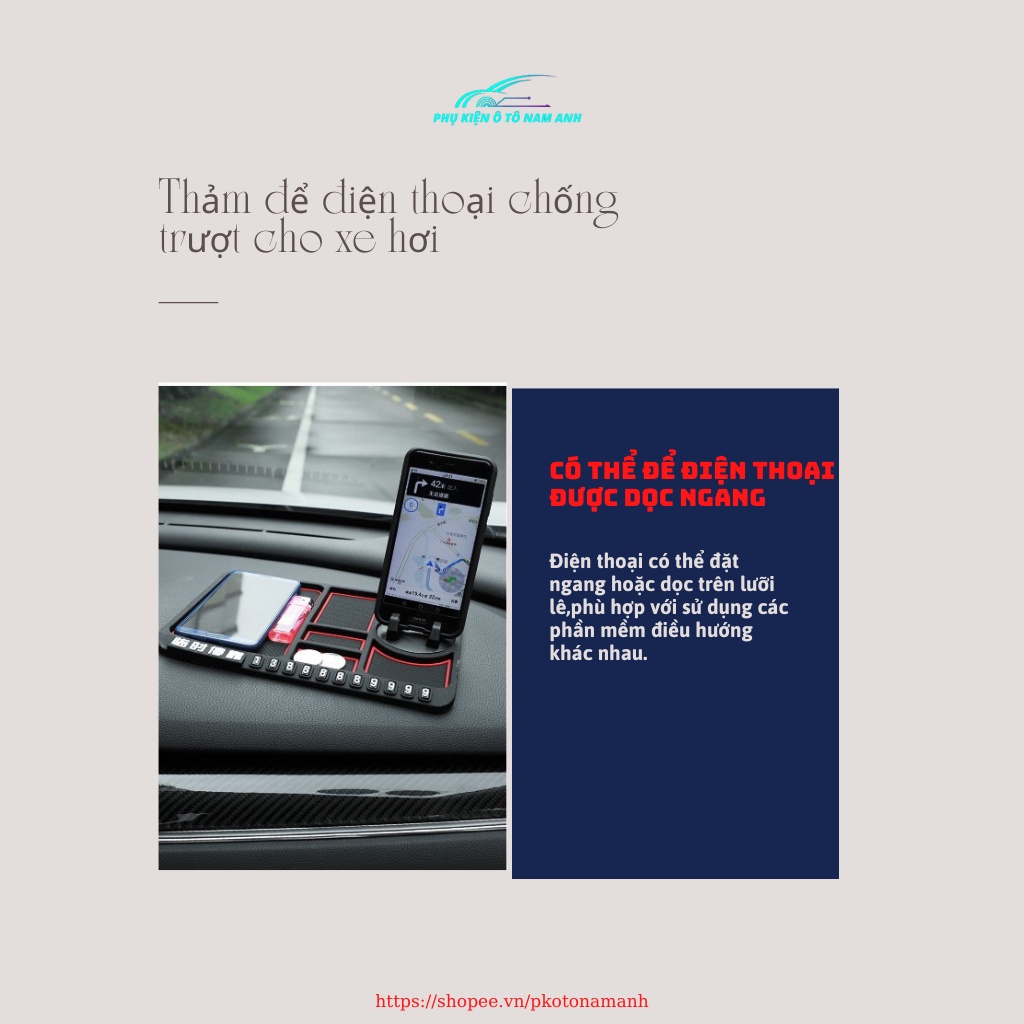 Bảng số điện thoại ô tô dạng thảm kết hợp giá đỡ điện thoại và để đồ tiện lợi