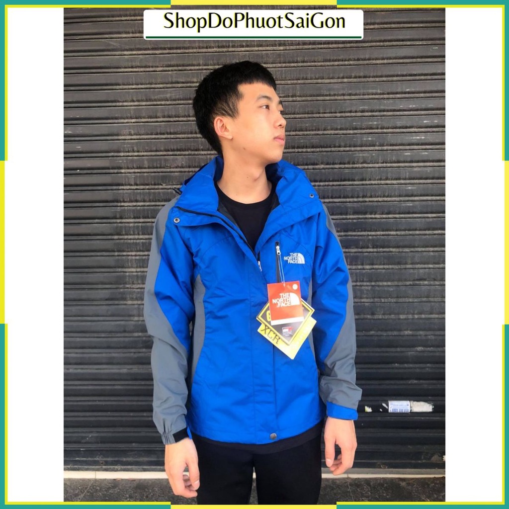 Áo khoác dù The Nothface 2 lớp cao cấp màu xanh phối xám