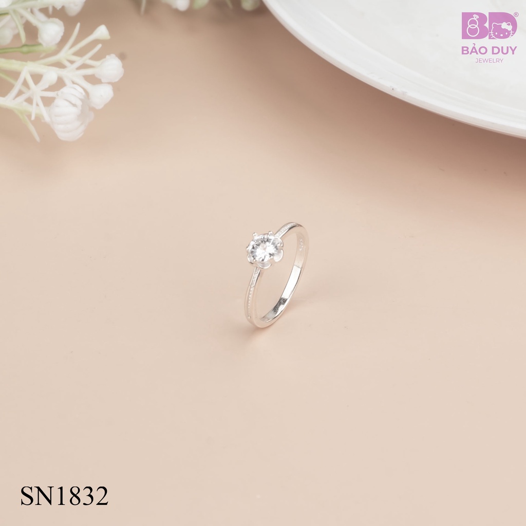 Nhẫn bạc nữ đính đá mẫu đơn giản hợp thời trang Bảo Duy Jewelry - SN1832