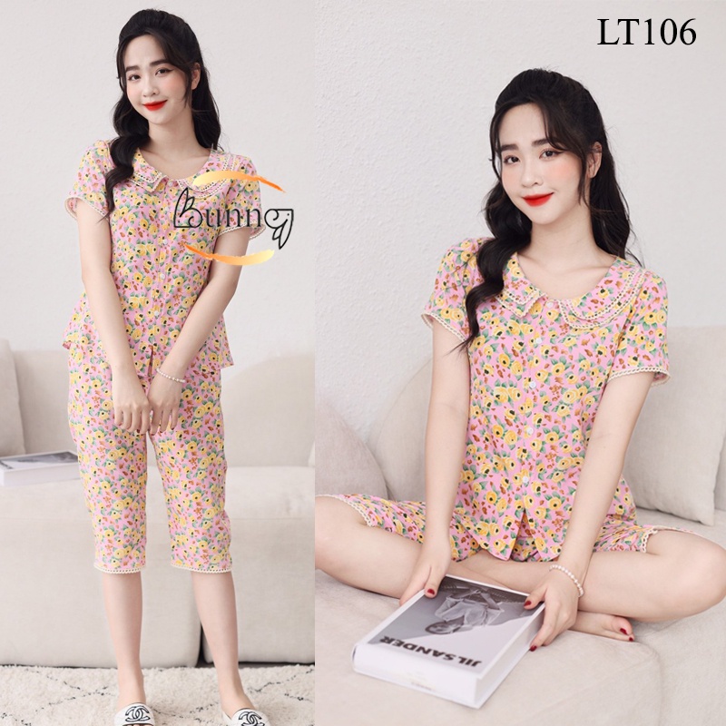 [BUNNYSKY] Đồ bộ mặc nhà hoa nhí lửng siêu đẹp, quần áo nữ sau sinh