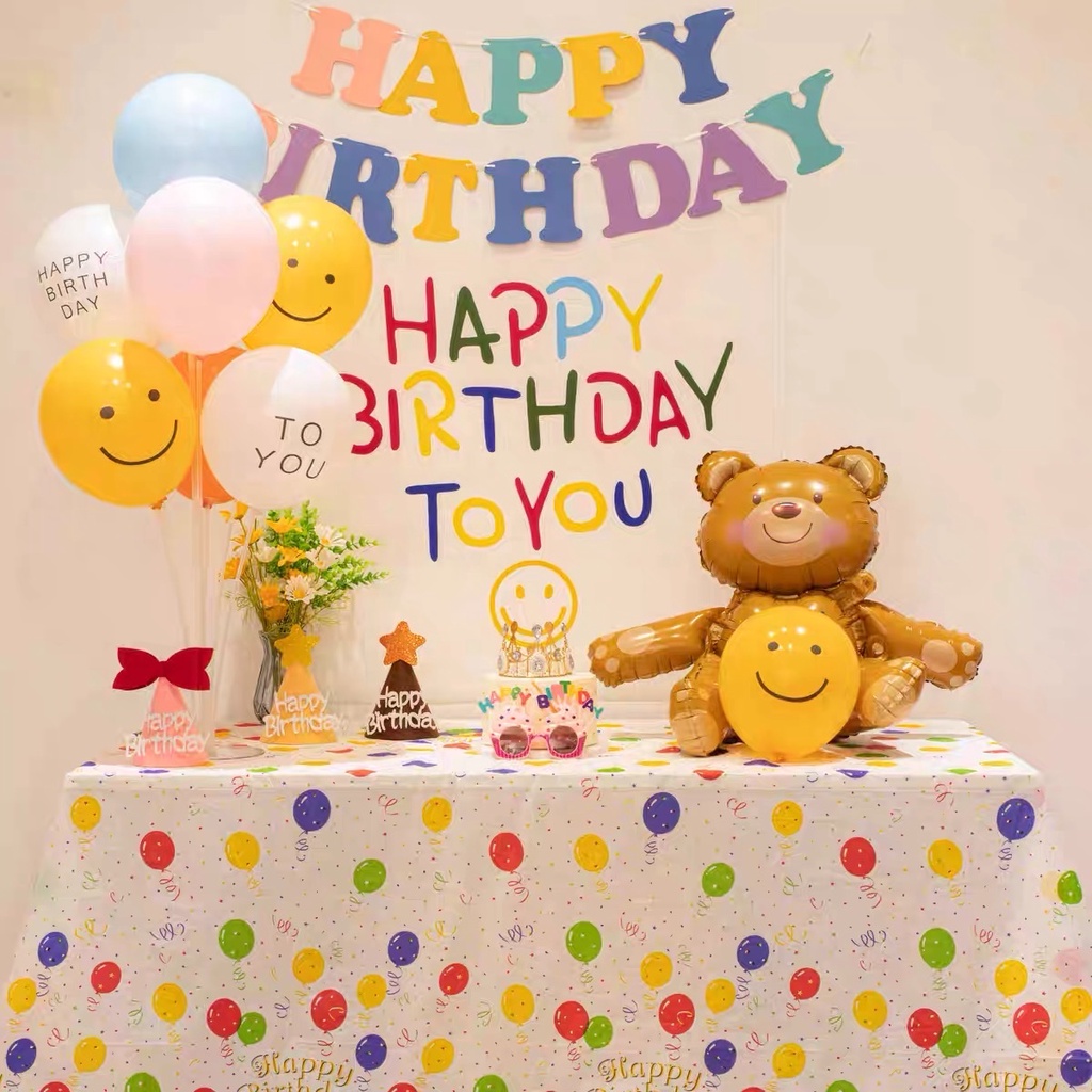 Khăn trải bàn Nilong chấm bi happy birthday, phụ kiện decor chụp ảnh trang trí bàn tiệc khổ 137*274CM , picnic, sự kiện