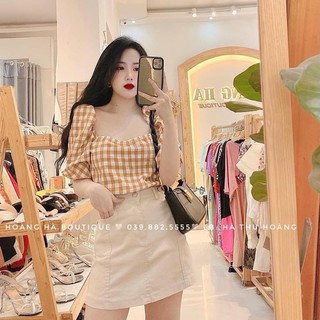 Set áo croptop kẻ chân váy ngắn 💖FREESHIP💖Áo kẻ mix chân váy dáng ngắn siêu xinh AD141