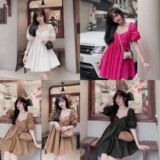  Đầm babydoll cổ vuông mini bigsize Kim Ngân 50 đến 90kg  M L Xl Xxl  đầm dự tiệc 