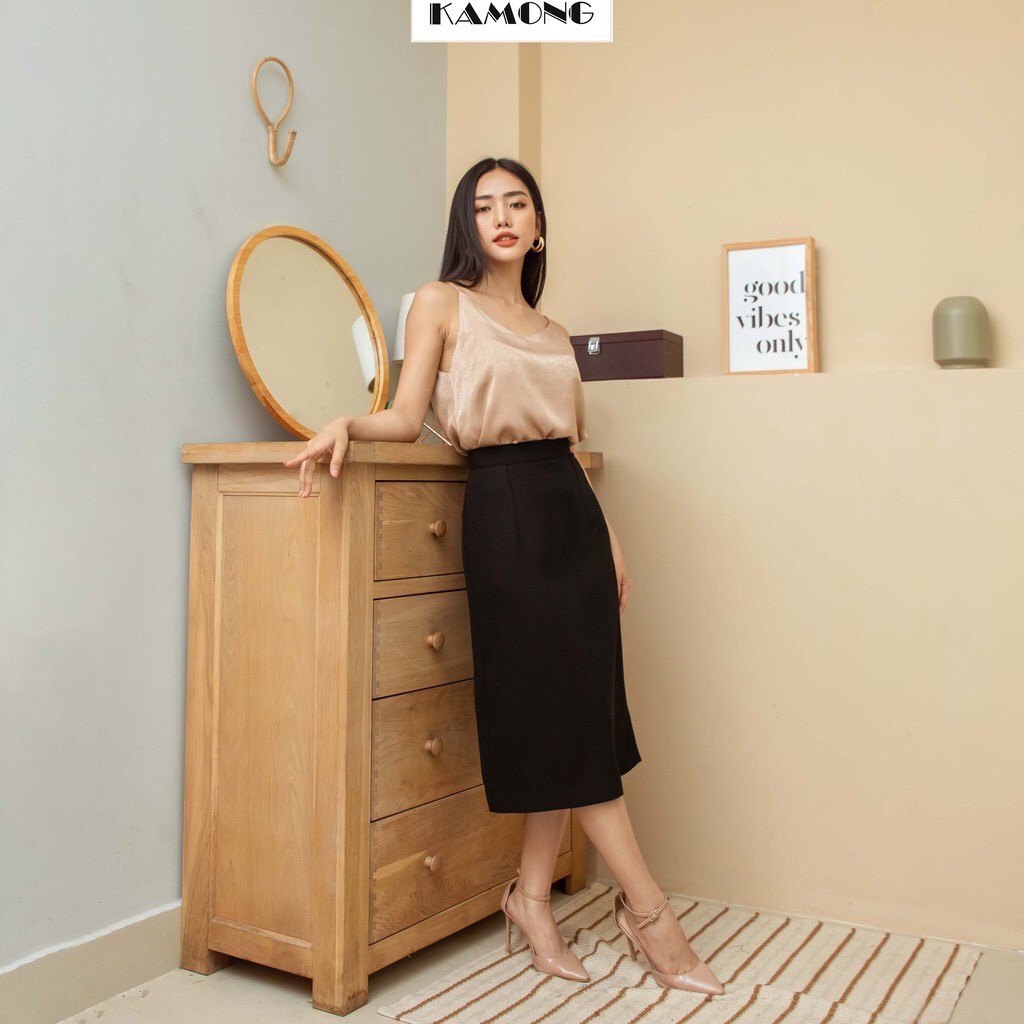 Chân Váy Chữ A màu tím dáng dài 70cm sẻ sau