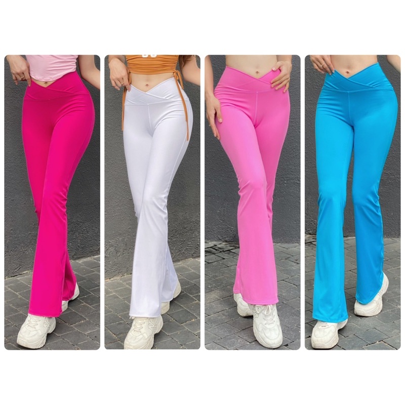 Quần Dài Thể Thao Nữ Ống Loe Cạp Chéo Siêu Hack Eo