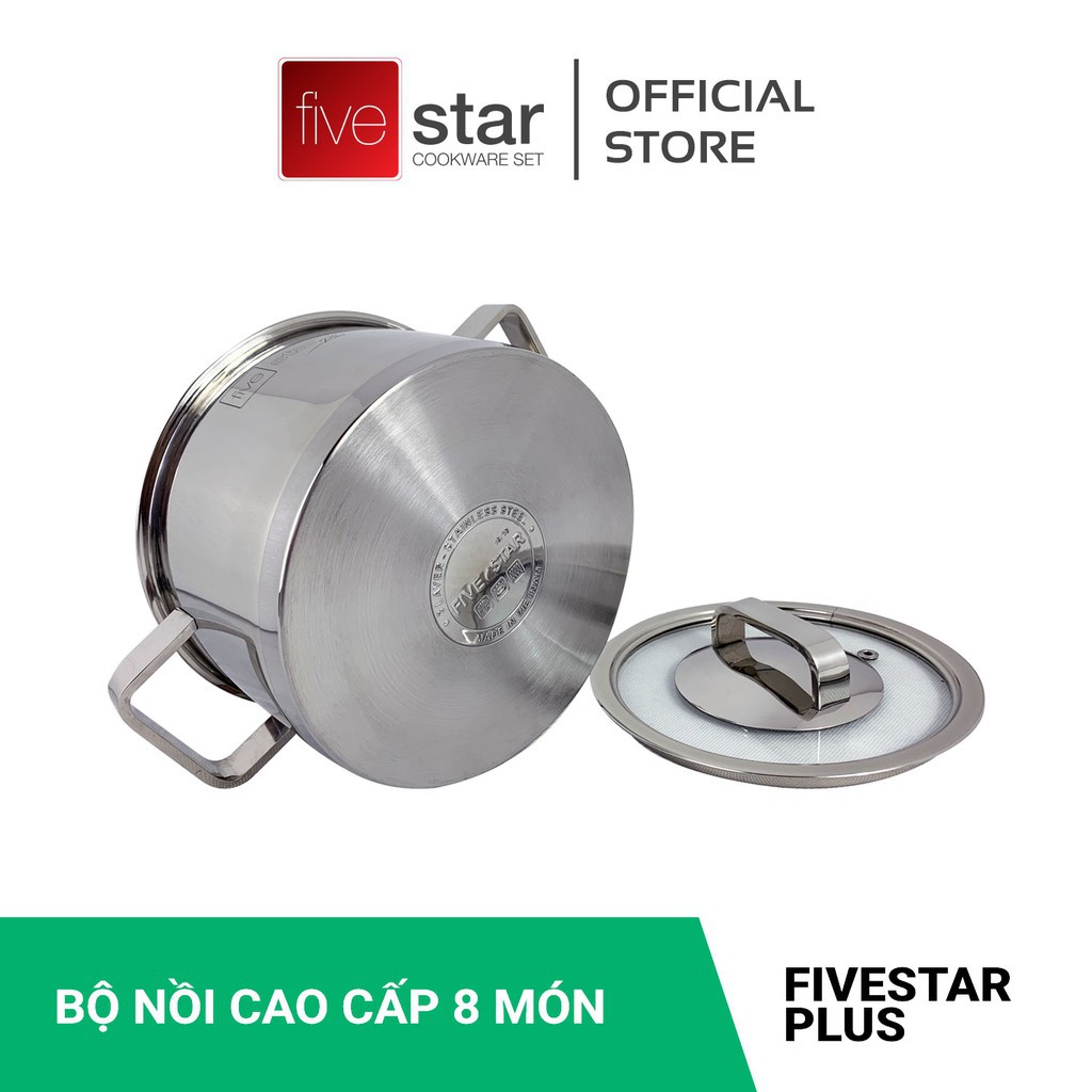 Bộ nồi xửng hấp inox 304 FiveStar Plus FS08CG-304  nắp kính 4 chiếc ( tặng 1 muỗng canh ), 3 đáy dùng được bếp từ , gas