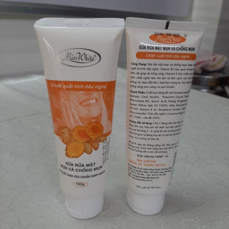 COMBO 2 SỬA RỬA MẶT MỤN Miss White 100g CTY TIGONE.