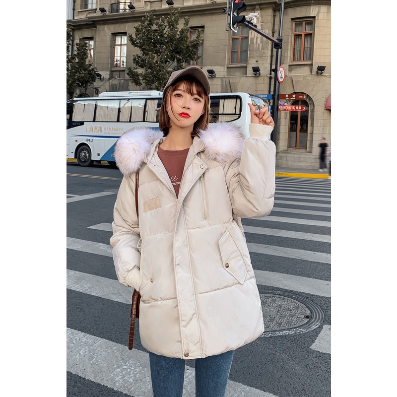 Áo phao nữ hàn quốc mũ lông đen kem chất đẹp hàng quảng châu cao cấp DAP1 | BigBuy360 - bigbuy360.vn