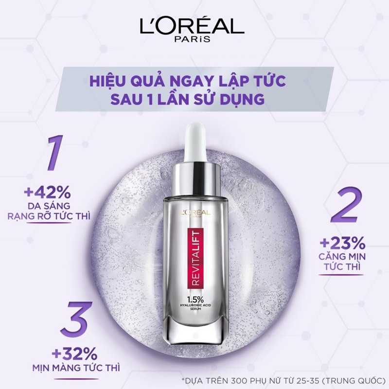 Hàng khuyến mãi ! Serum siêu cấp ẩm sáng da Loreal Paris pure Hyaluronic Acid 1.5% 7,5ml