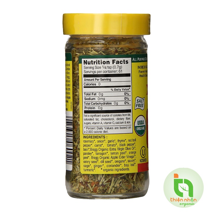 Hỗn hợp 24 loại gia vị thảo mộc hữu cơ Bragg 42.5gr Organic 24 herbs &amp; Spices Seasoning