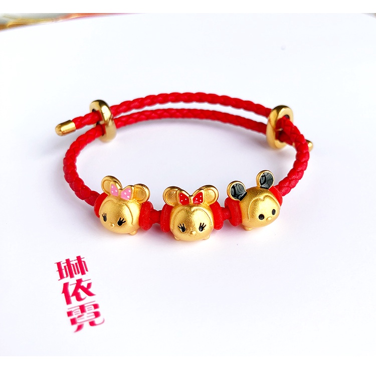 Vòng Tay Chuỗi Hạt Màu Đỏ Mạ Vàng Hình Chuột Mickey Xiaomi Ninnie diy