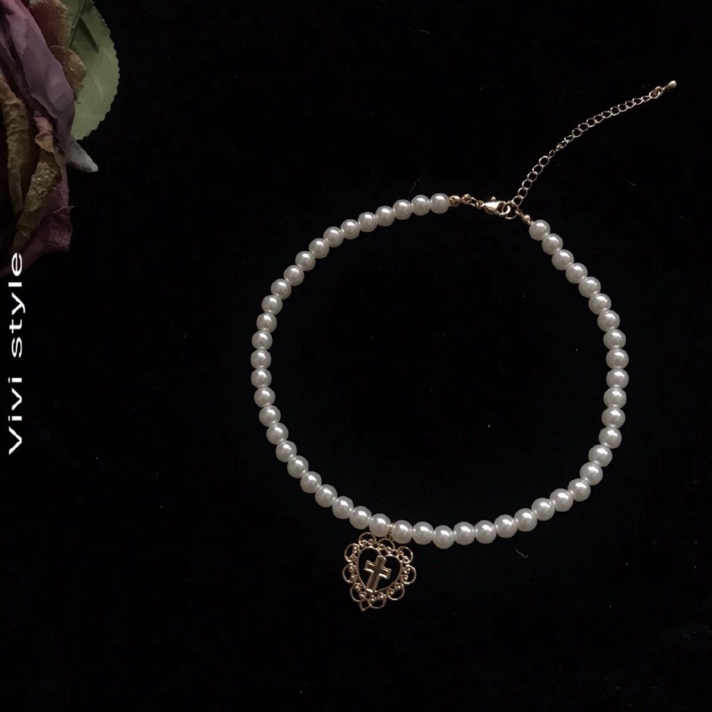 Dây Chuyền Mặt Trái Tim Đính Hạt Ngọc Trai Xinh Xắn