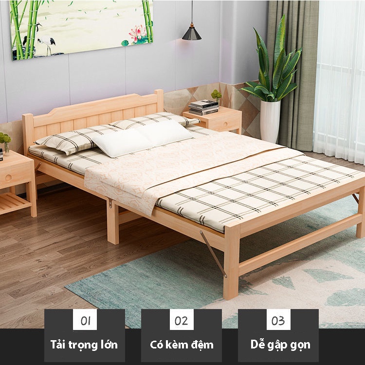 Giường xếp gỗ thông 60cm, 80cm, 100cm, 120cm, 150cm tặng đệm - giường gỗ thông xếp gọn