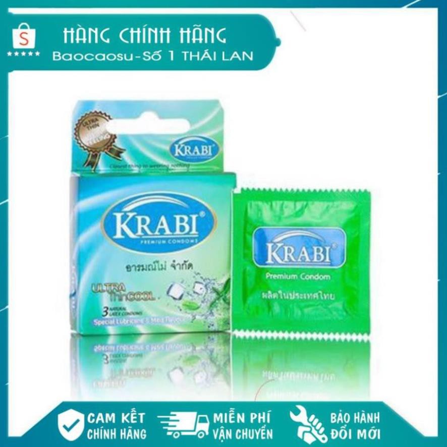 [SIÊU MỎNG + VỊ BẠC HÀ MÁT LẠNH]  Bao cao su Krabi Siêu mỏng | Hương bạc hà | Ultrathin Cool Krabi Premium Condoms