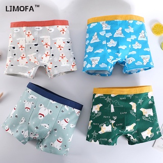 LJMOFA KIDS Set 4 Quần Lót Boxer Bằng Cotton Co Giãn Thoáng Khí In Họa Tiết Thú Hoạt Hình Nhiều Màu Sắc Cho Bé Trai 1-13 Tuổi