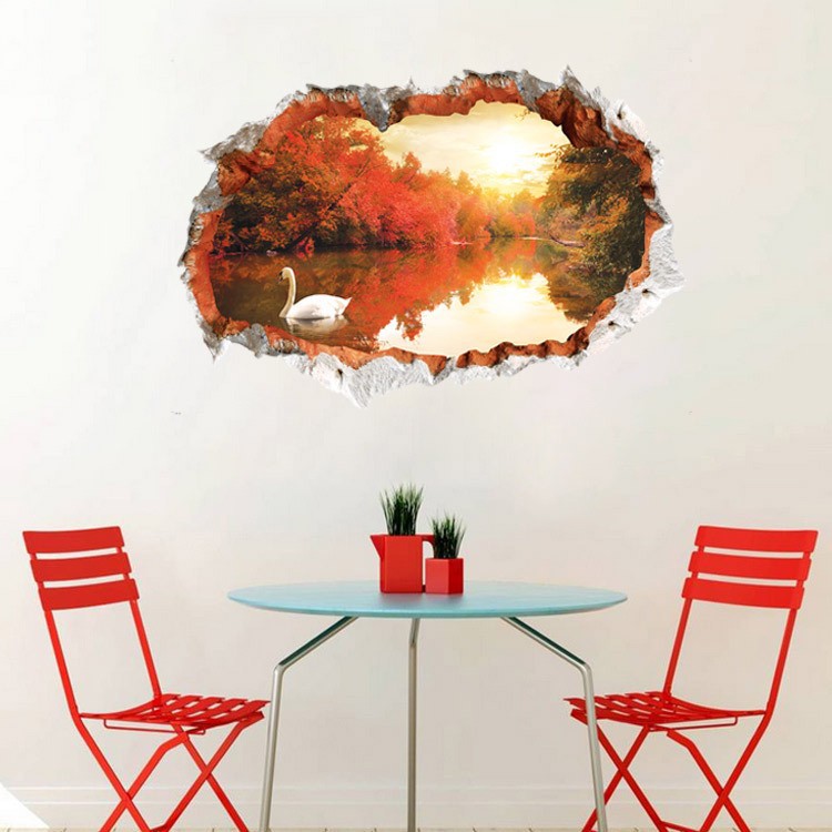 Giấy Decal 3D Dán Tường Họa Tiết Hồ Thiên Nga Cao Cấp SPK046