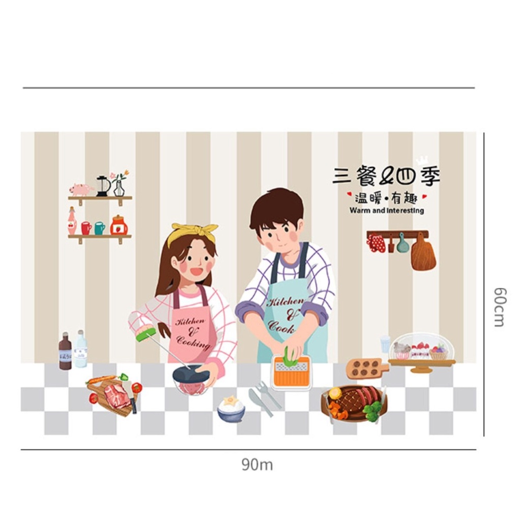 Giấy dán bếp chống dầu mỡ, dễ lau chùi, decal dán tường bếp trang trí cute