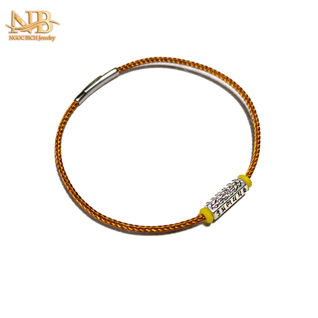 Vòng tay may mắn charm ống trụ khắc chú bình an mix dây cáp bền đẹp