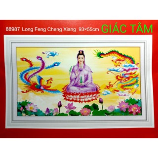 Tranh thêu QUAN ÂM - 93x55cm - 88987 - LONG PHỤNG RỒNG PHƯỢNG BÔNG HOA SEN - tranh thêu chữ thập chưa thêu