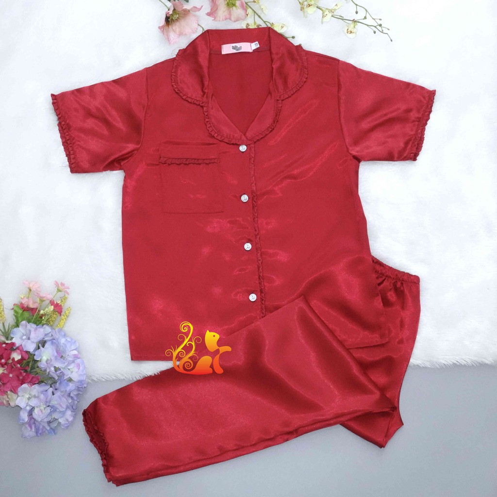Đồ Bộ Mặc Nhà Pijama Phi Lụa " Viền Bèo " Quần Dài Cao Cấp - Từ 38kg - 48kg - Size12. | BigBuy360 - bigbuy360.vn