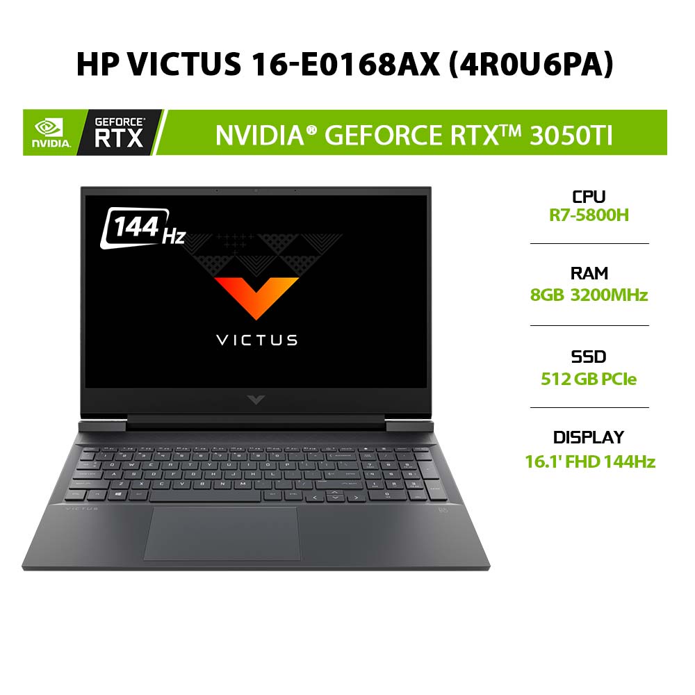 [Mã ELHP15 giảm 10%]Laptop HP Victus 16-e0168AX 4R0U6PA R7-5800H | 8GB | 512GB |RTX™ 3050Ti 4GB | 144Hz W10