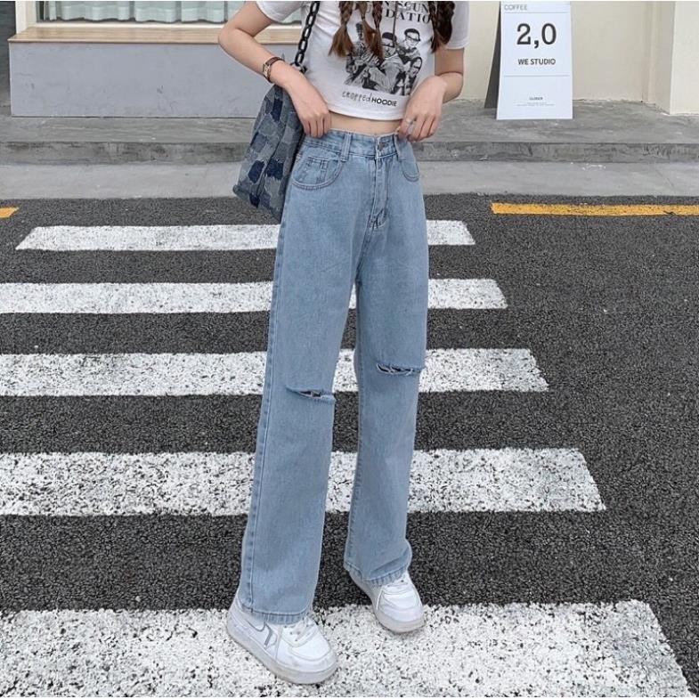 Quần jeans nữ rách 2 gối TREND JEANStạo sư cá tính năng động hottrend 2022