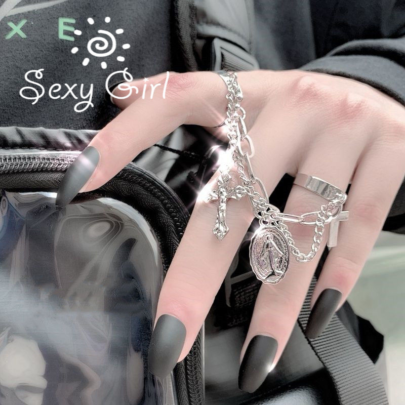 Vòng Đeo Tay Dạng Hở Phối Dây Xích Đôi Phong Cách Harajuku Quyến Rũ Cho Nữ