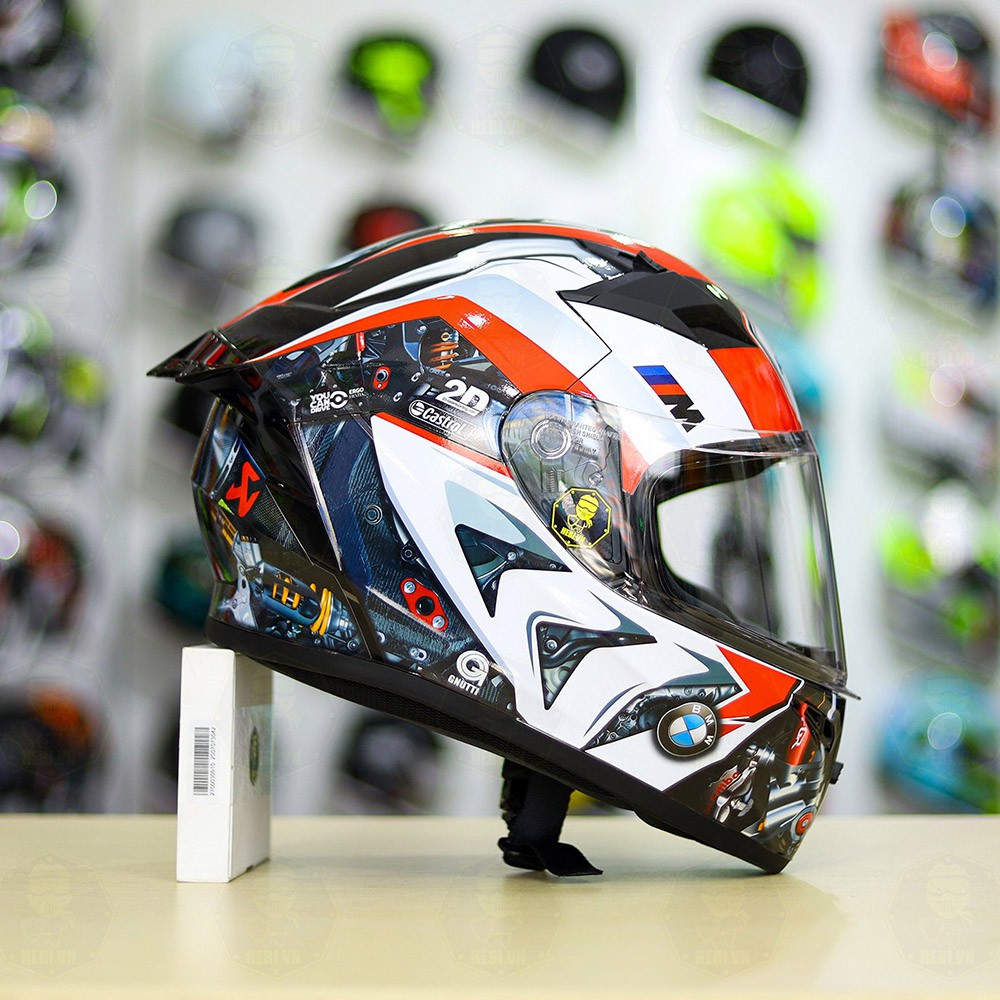 Tem BMW HP4 Đỏ Cho Mũ Fullface, Mũ Yohe 978, Mũ Roc01