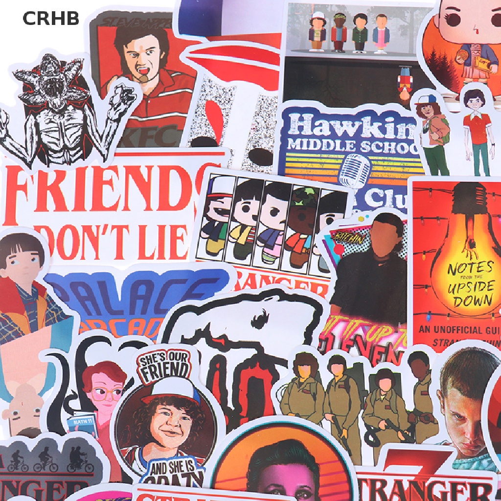 Bộ 50 Sticker Dán Trang Trí Ván Trượt / Laptop / Va Li Hình Stranger Things Mới