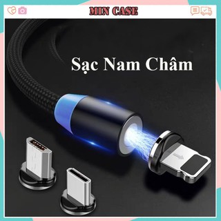 Cáp Sạc Nam Châm 3 Đầu SAMSUNG/IPHONE/TYPE C Dây Bọc Dù Siêu Bền Có Đen LED Cao Cấp, Tốc Độ Ổn Định