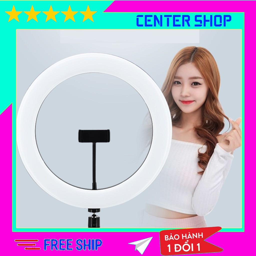 Đèn livestream 33cm hỗ trợ ánh sáng chụp ảnh, make up trang điểm, 3 chế độ sáng,đầy đủ phụ kiện - center shop