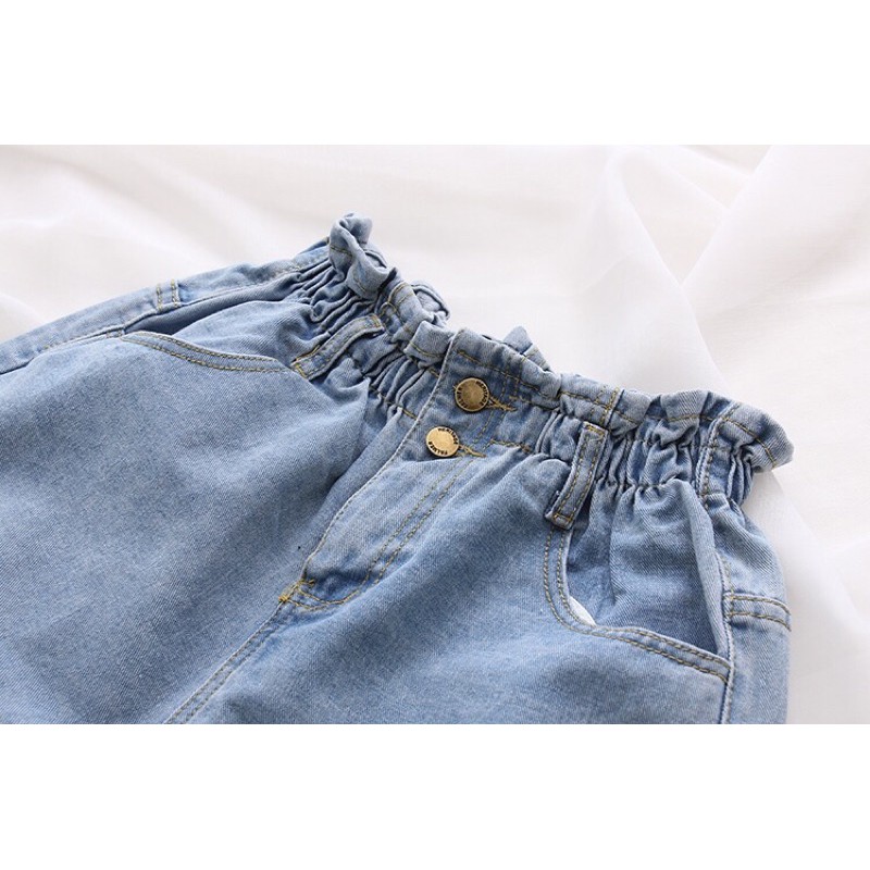 Quần Short Jeans Hai Khuy Đai Chun Cạp Cao Kiểu Dáng Thời Trang Cá Tính | BigBuy360 - bigbuy360.vn