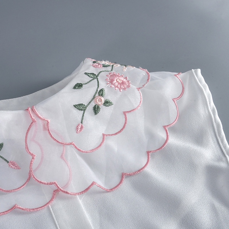 Áo Sơ Mi Lửng Cổ Bẻ Thêu Hoa Có Thể Tháo Rời Thời Trang Cho Nữ