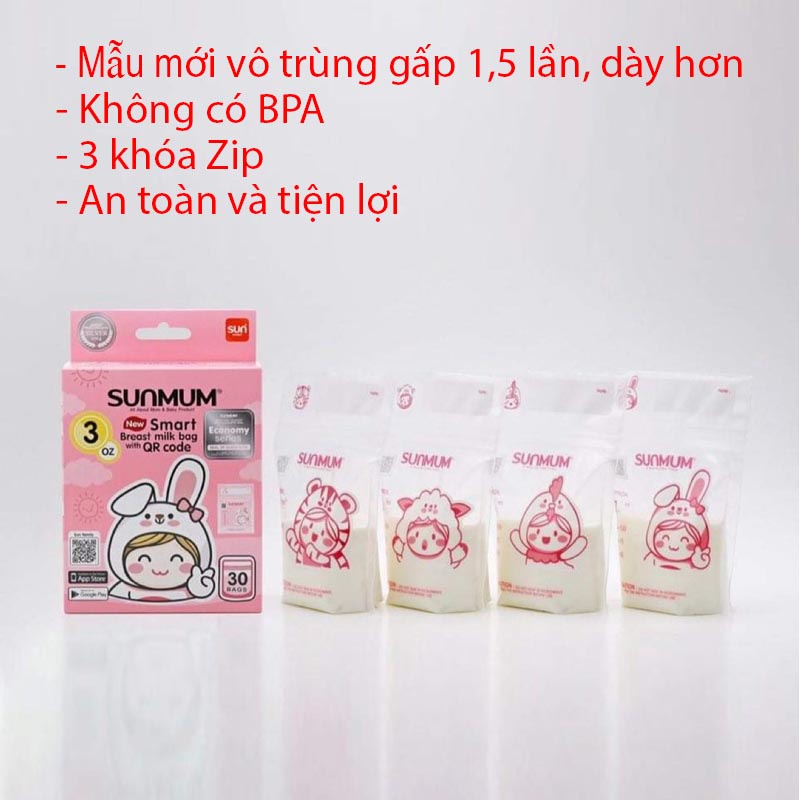 [CHÍNH HÃNG] Túi trữ sữa Sunmum, Túi đựng sữa mẹ 100 / 250 ml an toàn cho bé, tiện lợi cho mẹ