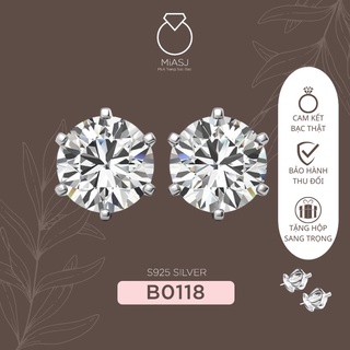 Bông (khuyên) tai BẠC Ý S925 cao cấp 6 chấu hột chốt vặn 7li nhân tạo B0118 | Mi.A Trang sức bạc