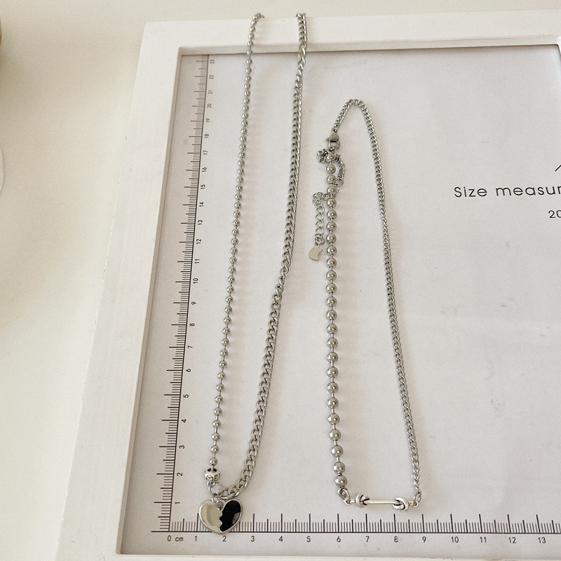 Dây chuyền thép titan mặt hình trái tim phối màu phong cách hip hop 19908