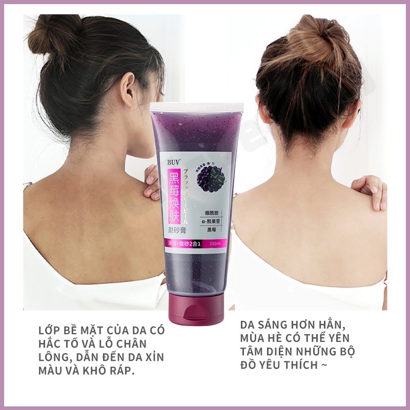 Gel Tẩy Da Chết toàn thân GinBi chiết xuất nho tươi và quả mâm đen xôi tẩy sạch mụn làm trắng da QisE 200ml
