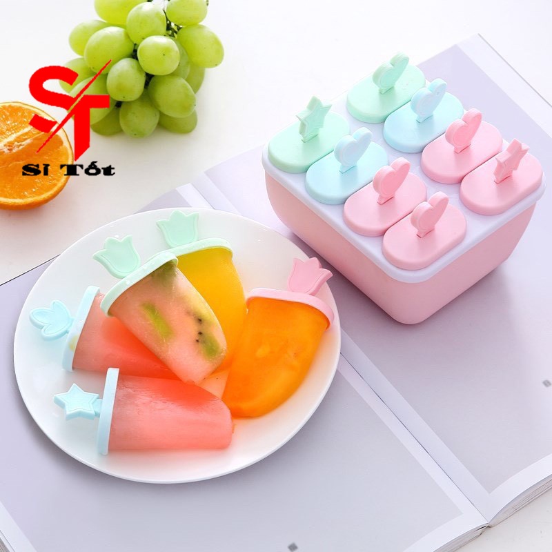 Khuôn làm kem 8 que có nắp đậy cho mùa hè mát lạnh