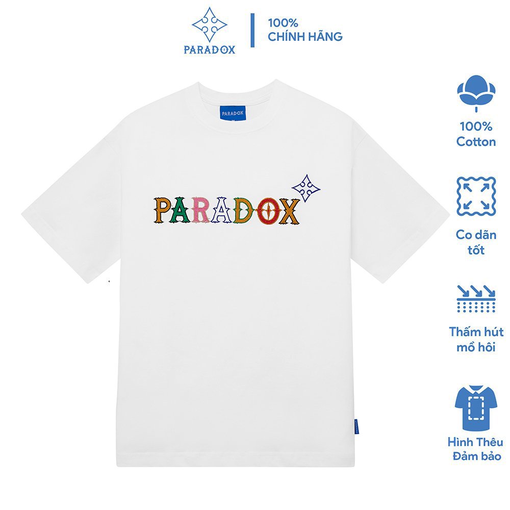 Áo thun form rộng Paradox tay lỡ - Unisex - In hình - FRISKY EMBROIDERY TEE - Trắng