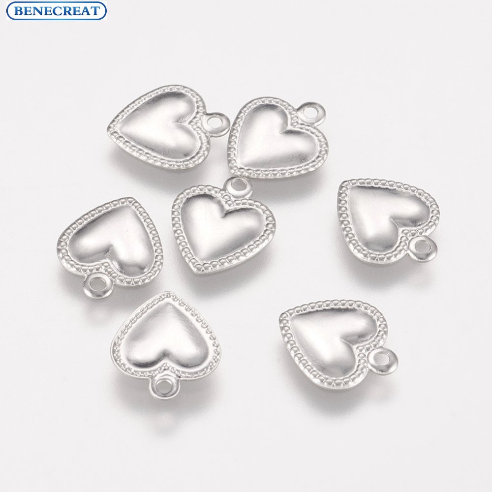 Set 50 mặt dây chuyền thép không gỉ 304 hình trái tim 9.5x8 x 0.7mm lỗ 0.7mm