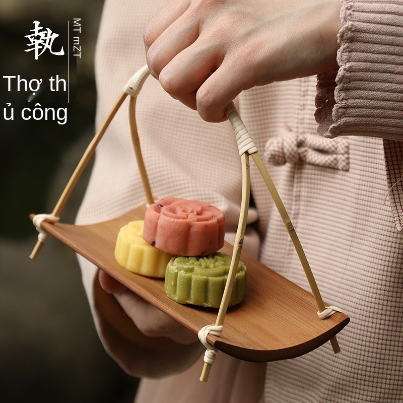 Đĩa trái cây hái bằng tre, giỏ cây, kẹo, trà đạo, phong cách Trung Quốc, bàn tinh tế, phòng khách, gia dụng