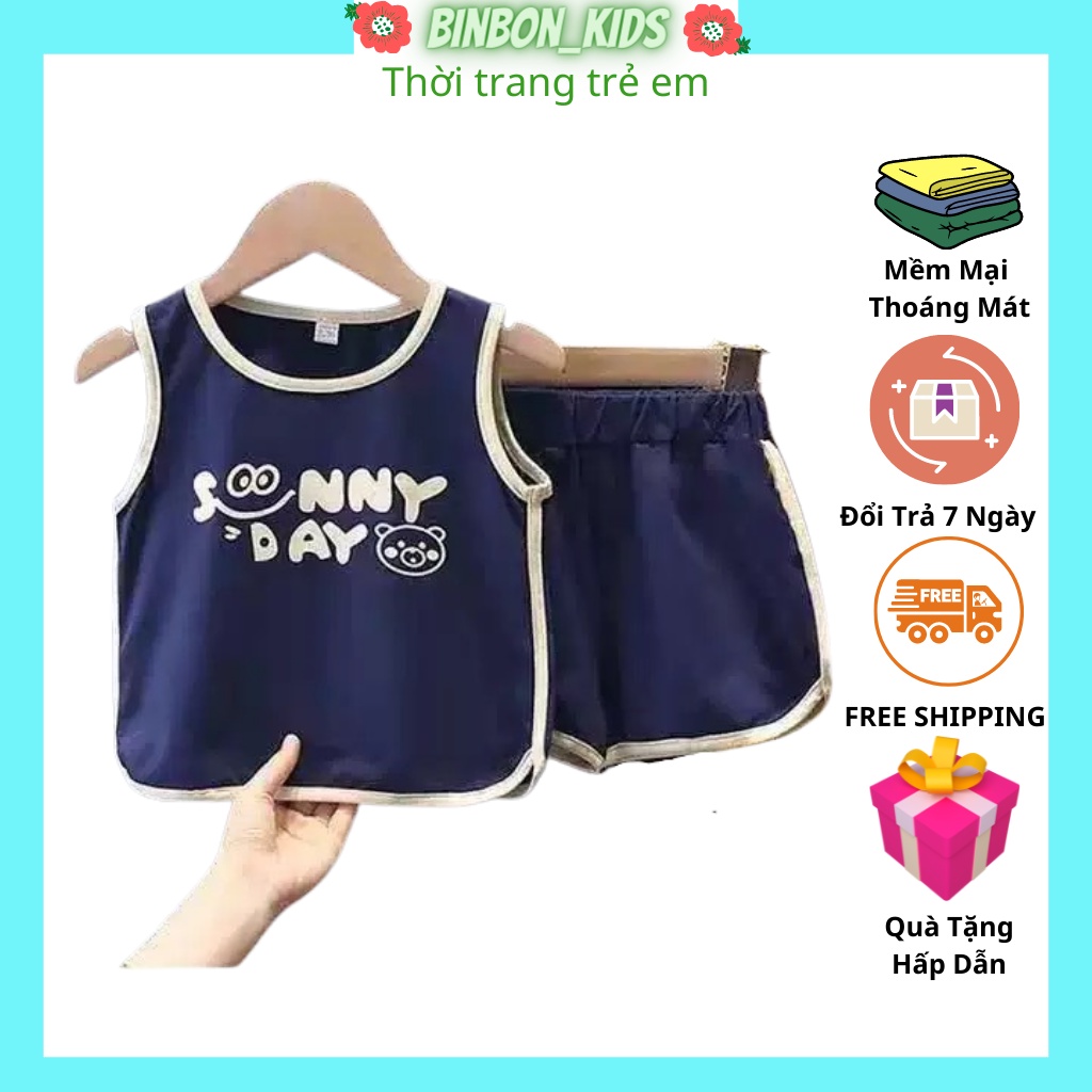 Bộ Sát nách cho bé.Quần Áo Bé Trai Bộ Ba Lỗ Sunny Day Cotton Cao Cấp Từ 7-28kg - BONBIN KIDS