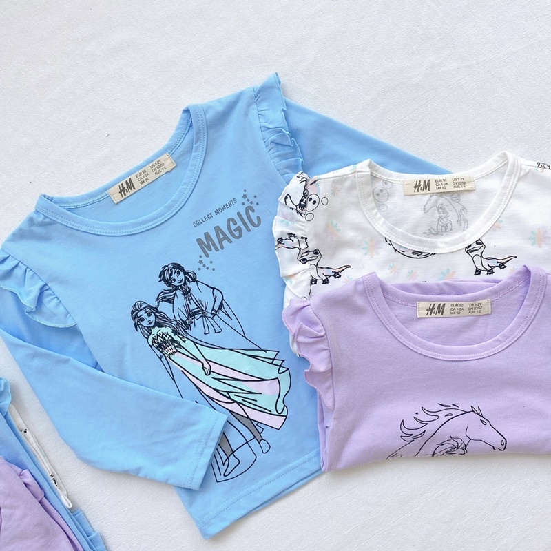 Áo dài tay thu đông bé gái - Set 3 áo cotton dài tay Elsa HM cho bé gái size 2-10t