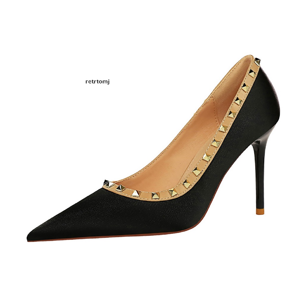 【to】 Womens Rivet High Heels Sexy Pointed Toe Stilettos Dress Party Pump Shoes .