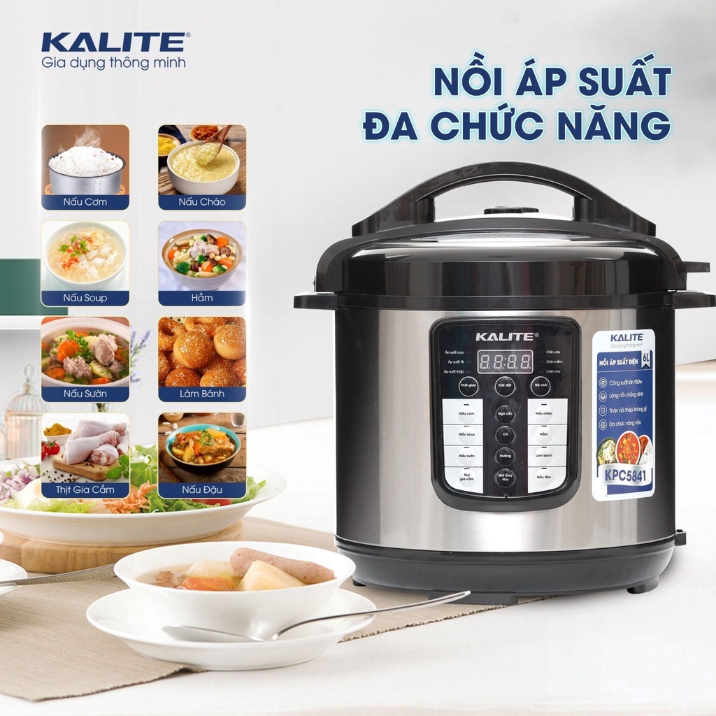 Nồi áp suất điện Kalite KPC5841- Phủ chống dính, 11 chế độ nấu nướng - Bảo hành chính hãng 12 tháng