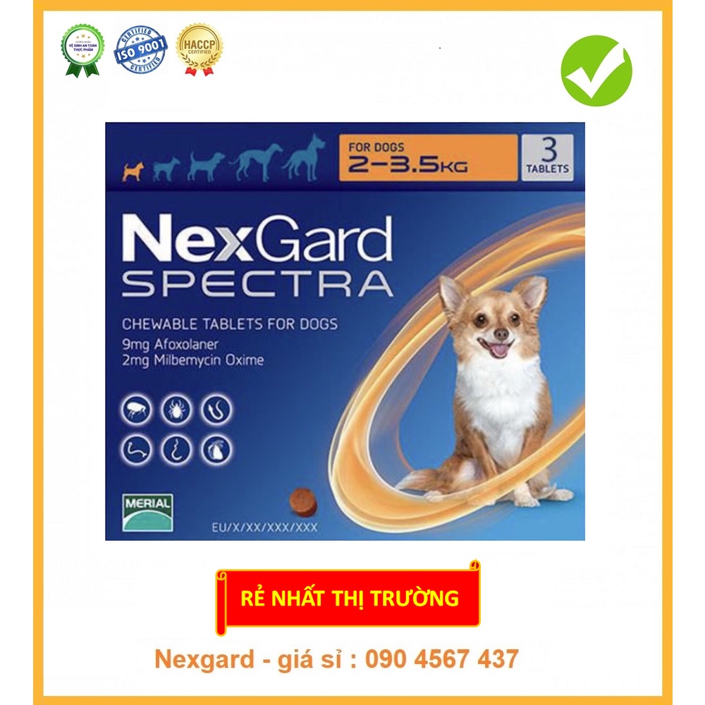 Nexgard spectra 2-3.5KG (1 viên) vị thịt bò 🐮🐮, Sạch Ve, Rận, Bọ chét, Ghẻ, xổ giun chó (CHÍNH HÃNG VN)