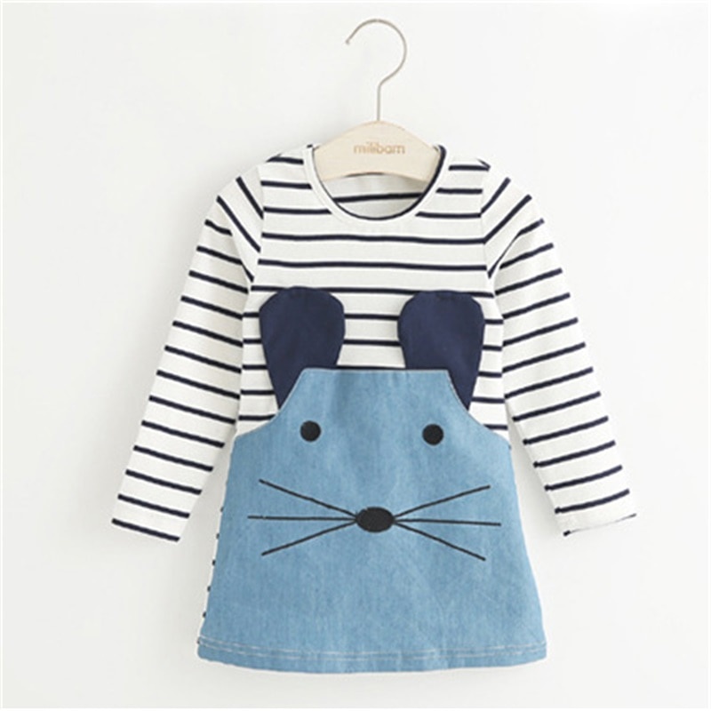 Đầm Cotton Dài Tay Họa Tiết Kẻ Sọc Dễ Thương Cho Bé Gái 2-8 Tuổi